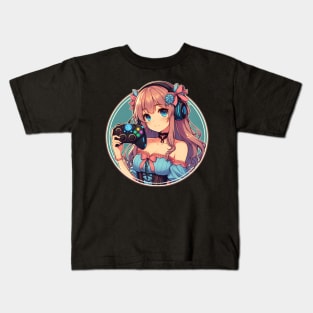 Cute Attractive Gamer Girl Kids T-Shirt